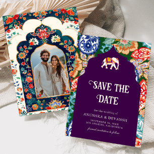 Lebendige indische Volks kunst Elefant Aubergine H Save The Date