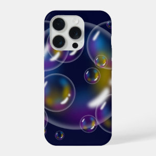 Lebendige irisierende Seifenblasen auf dunkelblaue iPhone 15 Pro Hülle