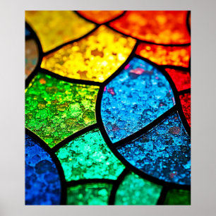 Lebendige, juwelfarbene Glasmalerei-Textur-Kunst Poster