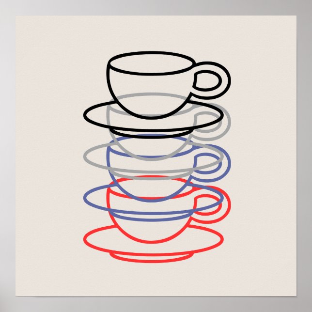Lebendige Kaffeetassen Kunst Poster (Vorne)