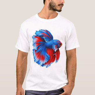 Lebendige Kampffisch-Kunst - Blauer und roter siam T-Shirt