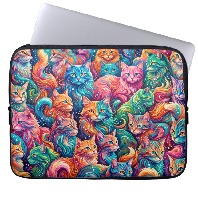 Lebendige Katzen-Traumlandschaft – Psychedelischer Laptopschutzhülle (Vorderseite)