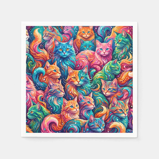 Lebendige Katzen-Traumlandschaft – Psychedelischer Serviette (Vorderseite)