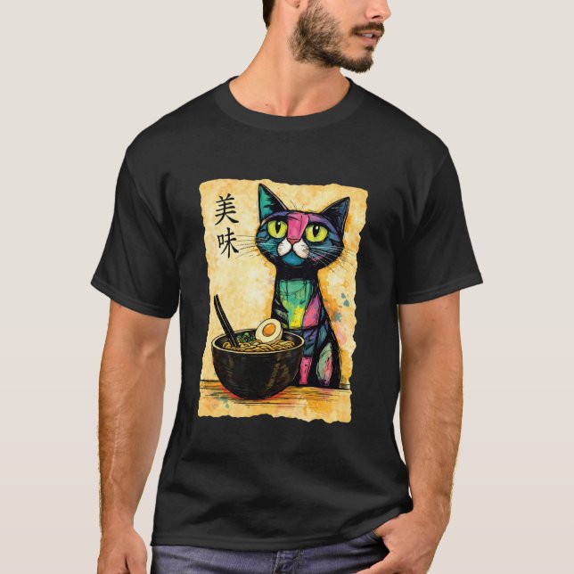 Lebendige Katzenkunst mit Nudelschale T-Shirt (Vorderseite)