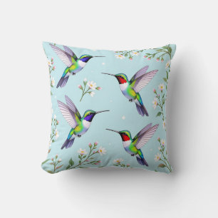 Lebendige Kolibris und weiße Kirschblüten Kissen