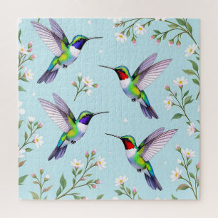 Lebendige Kolibris und weiße Kirschblüten Puzzle