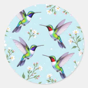 Lebendige Kolibris und weiße Kirschblüten Runder Aufkleber
