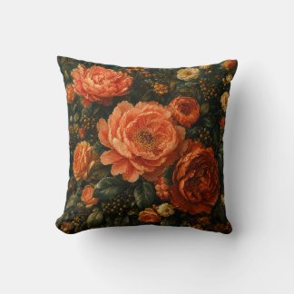 Lebendige Korallen-Pfingstrose und Rosen-Vintage-B Kissen