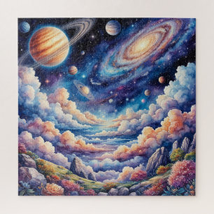 Lebendige kosmische Landschaft mit Planeten Puzzle