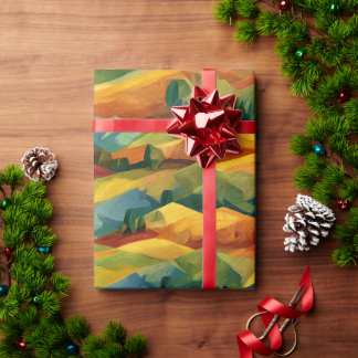 Lebendige kubistische Hügel | Malerische Herbstfar Geschenkpapier