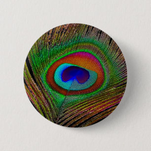 Lebendige Kupfer-Pfauenfeder Button