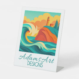 Lebendige Küsten-Leuchtturm-Welle-Papierkunst Sockelschild