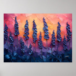 Lebendige Lavendelfelder unter einem Sonnenunterga Poster