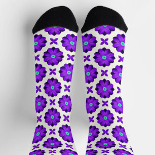 Lebendige lila Blumen und Blattmotive Socken