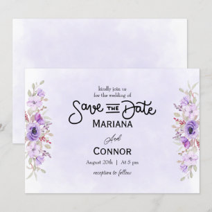 Lebendige lila florale Hochzeit - Merken Sie sich Einladung