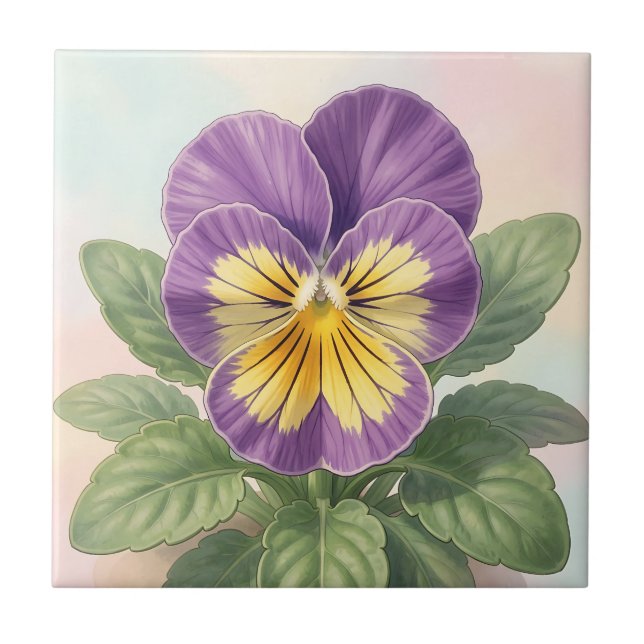 Lebendige lila-gelbe Stiefmütterchen-Blume Botanis Fliese (Vorderseite)