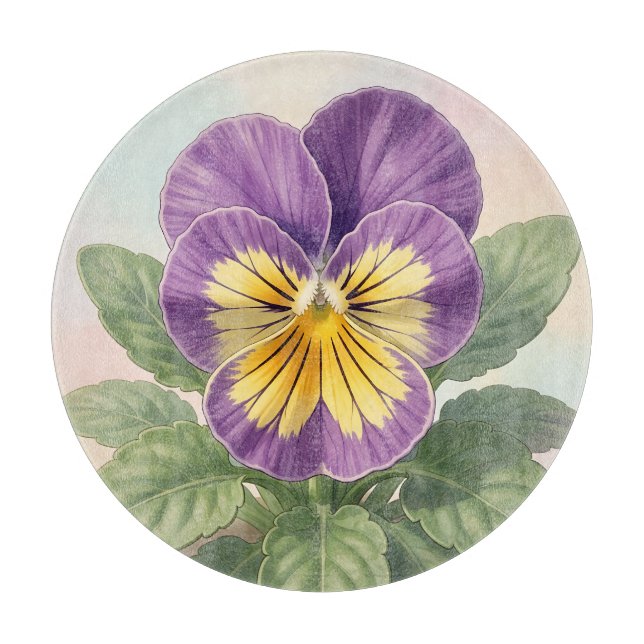 Lebendige lila-gelbe Stiefmütterchen-Blume Botanis Schneidebrett (Vorderseite)