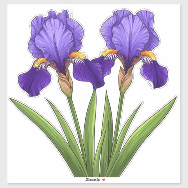 Lebendige lila Iris-Blumen mit grünen Blättern Aufkleber (Blatt)