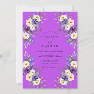 Lebendige lila Wildblumen-Hochzeit Einladung