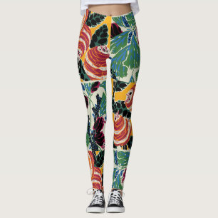 Lebendige Magenta- und Orange-Abstrakt-Blumenkunst Leggings