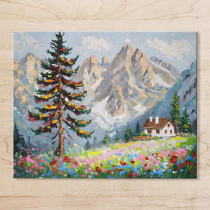 Lebendige Malerei Berg Wildblumen Hütte Kunst Puzzle