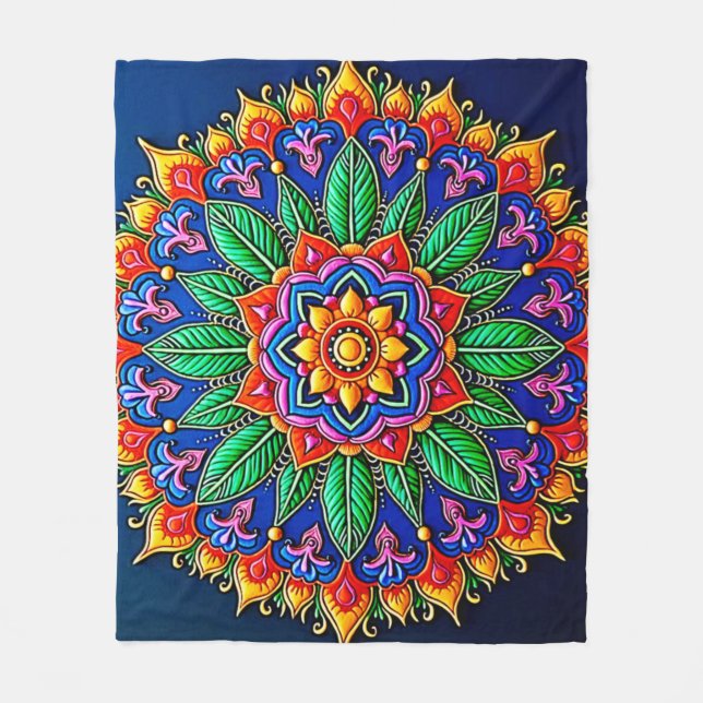Lebendige Mandala-Kunst Fleecedecke (Vorderseite)