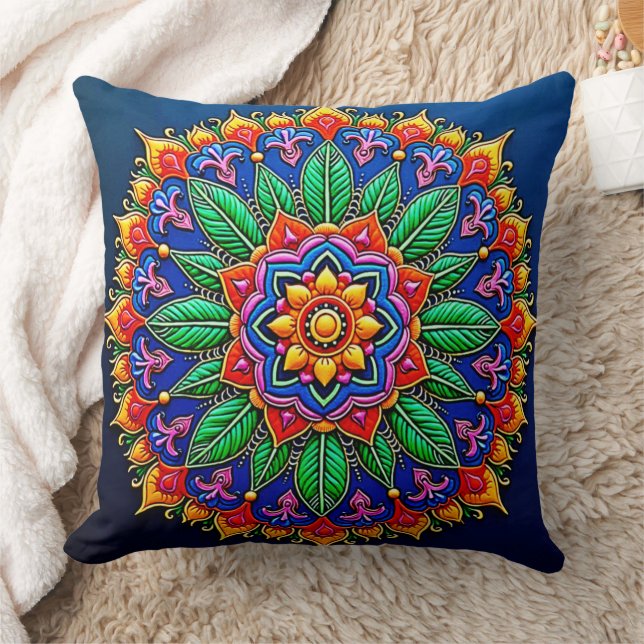 Lebendige Mandala-Kunst Kissen (Decke)