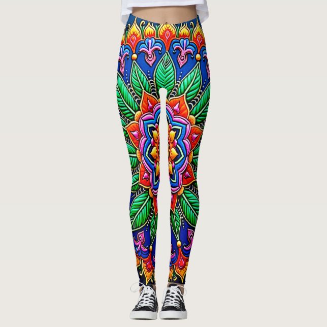 Lebendige Mandala-Kunst Leggings (Vorderseite)