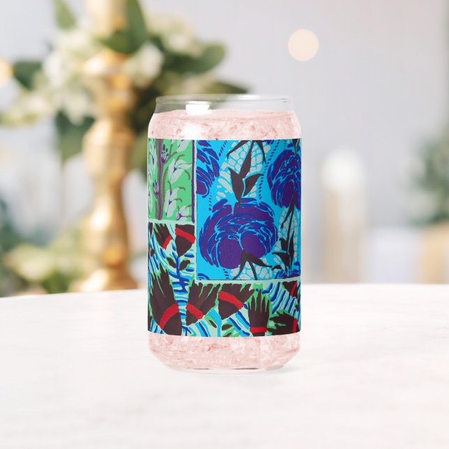 Lebendige Maximalistische Blaue und Grüne Florale  Dosenglas (Insitu (Hochzeit))