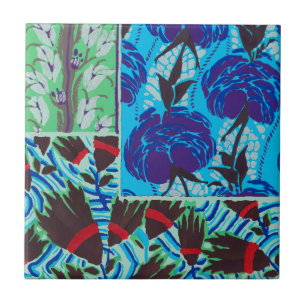 Lebendige Maximalistische Blaue und Grüne Florale Fliese