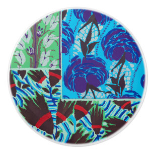 Lebendige Maximalistische Blaue und Grüne Florale Keramikknauf