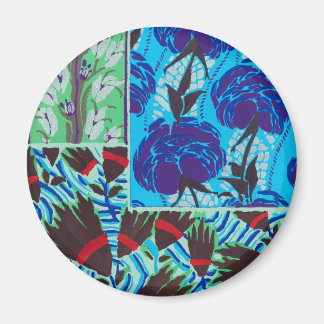 Lebendige Maximalistische Blaue und Grüne Florale Magnet