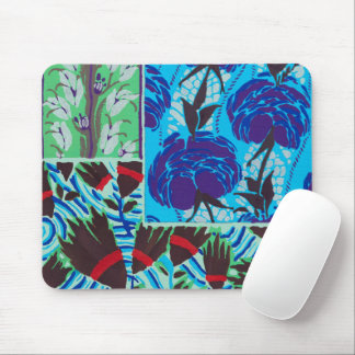 Lebendige Maximalistische Blaue und Grüne Florale Mousepad