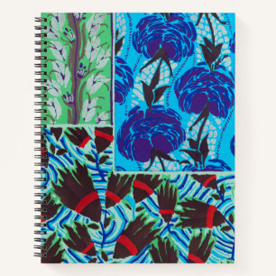 Lebendige Maximalistische Blaue und Grüne Florale Notizbuch