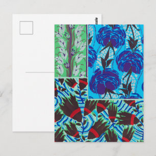 Lebendige Maximalistische Blaue und Grüne Florale  Postkarte