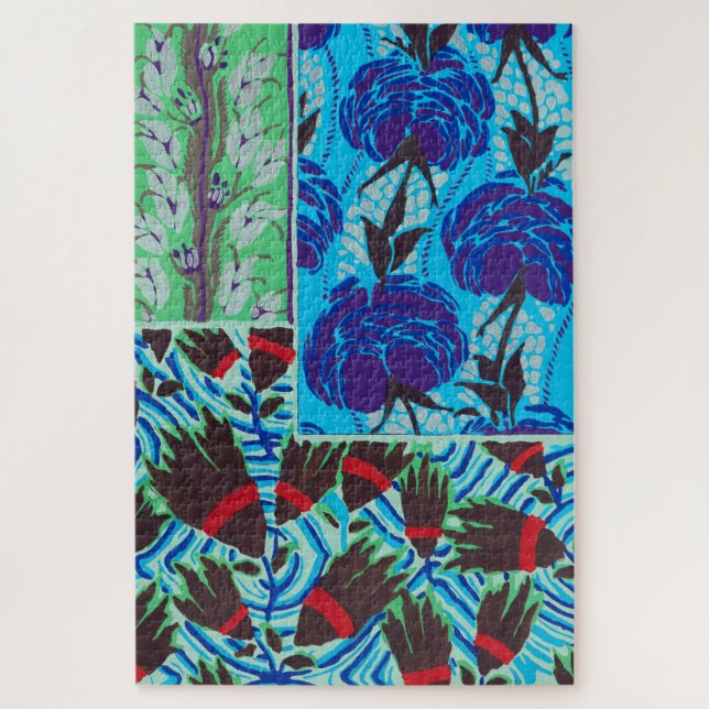 Lebendige Maximalistische Blaue und Grüne Florale  Puzzle (Vertikal)