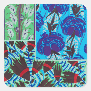 Lebendige Maximalistische Blaue und Grüne Florale Quadratischer Aufkleber