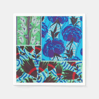 Lebendige Maximalistische Blaue und Grüne Florale Serviette