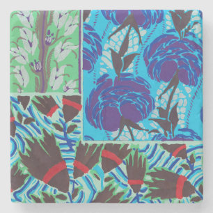 Lebendige Maximalistische Blaue und Grüne Florale Steinuntersetzer