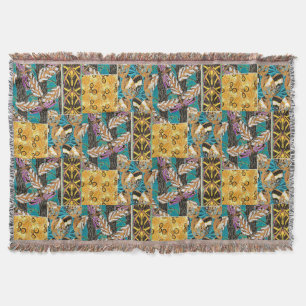 Lebendige maximalistische Teal- und violette Schme Decke