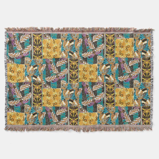 Lebendige maximalistische Teal- und violette Schme Decke (Vorderseite)