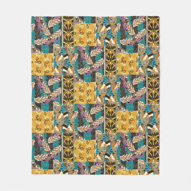 Lebendige maximalistische Teal- und violette Schme Fleecedecke (Vorderseite)