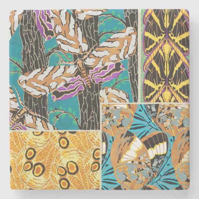 Lebendige maximalistische Teal- und violette Schme Steinuntersetzer (Vorderseite)