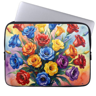 Lebendige mehrfarbige Rosen Lisianthus Aquarell Laptopschutzhülle