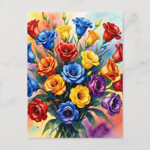 Lebendige mehrfarbige Rosen Lisianthus Aquarell Postkarte
