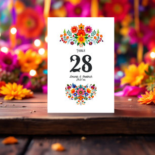 Lebendige mexikanische Fiesta-Blumenhochzeit Tischnummer