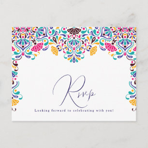 Lebendige mexikanische Fiesta-Regenbogen-Hochzeit Postkarte