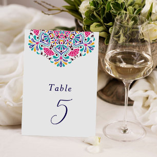 Lebendige mexikanische Fiesta-Regenbogen-Hochzeit Tischnummer