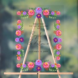Lebendige mexikanische Floral Fiesta-Hochzeit Acrylschild