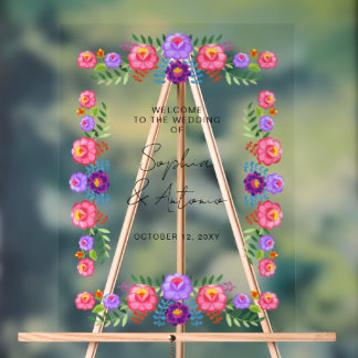 Lebendige mexikanische Floral Fiesta-Hochzeit Acrylschild